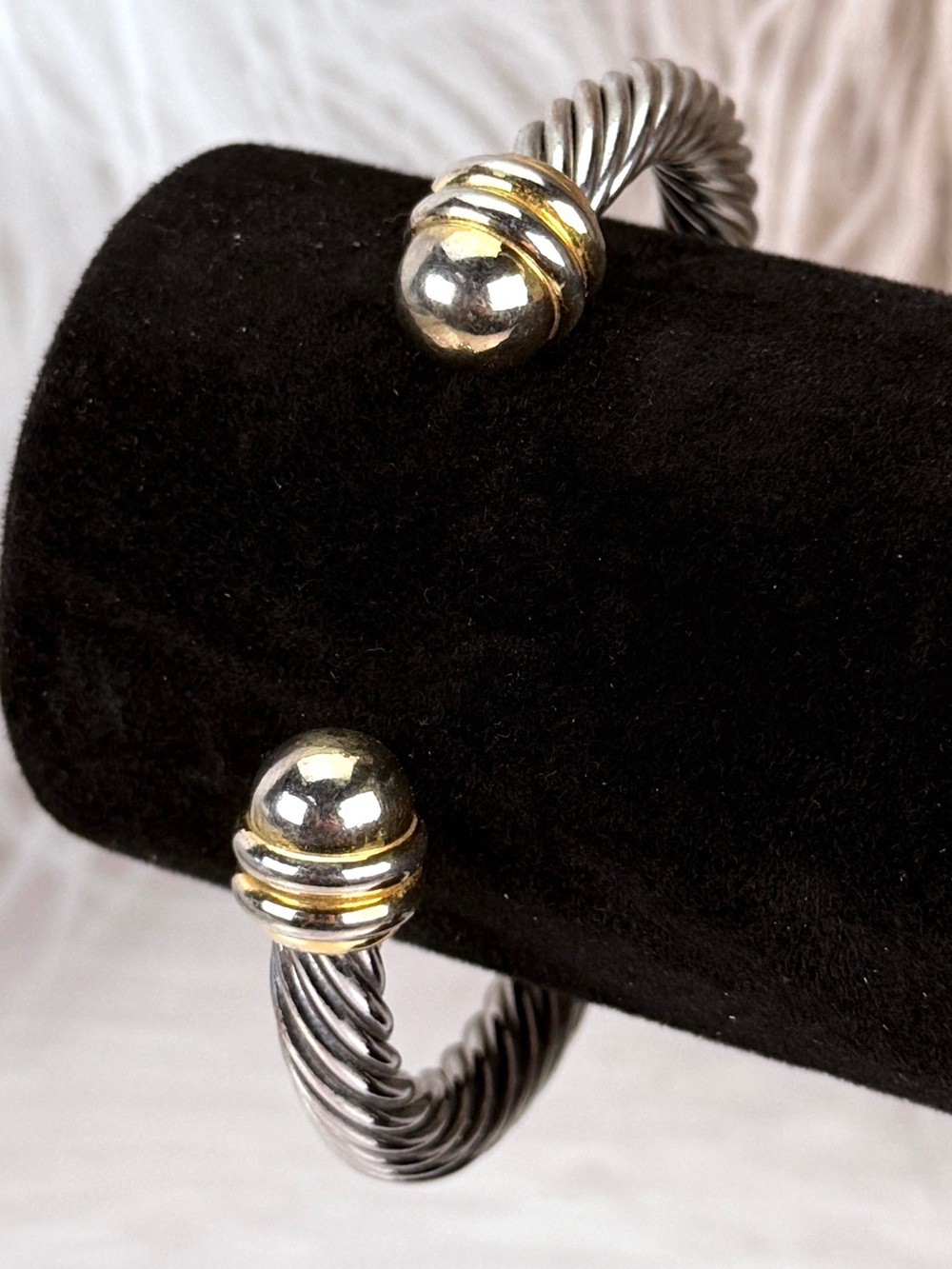 Vintage Two Tone Twisted Cable Open Cuff Bracelet Silver Gold Tone
